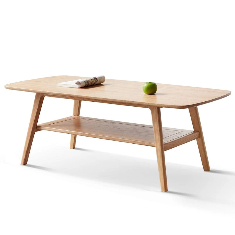 Table basse Nestfair en chêne naturel avec étagère de rangement