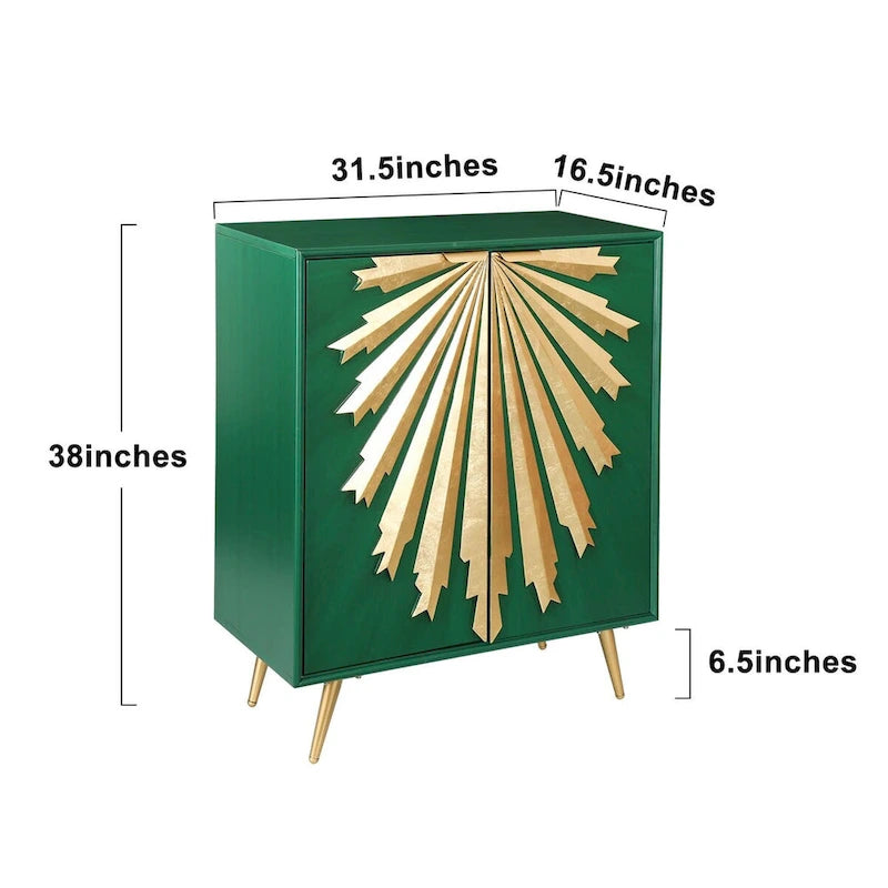 Buffet de salle à manger moderne et glamour en bois massif, à deux portes, motif soleil.