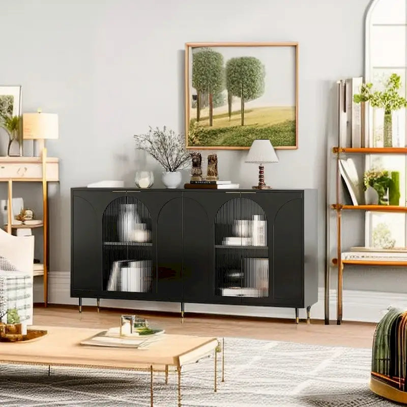 Vitrine en bois avec portes coulissantes en verre