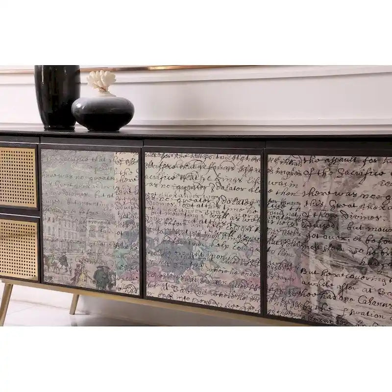 Buffet moderne Modrest Phelan en frêne fumé et laiton