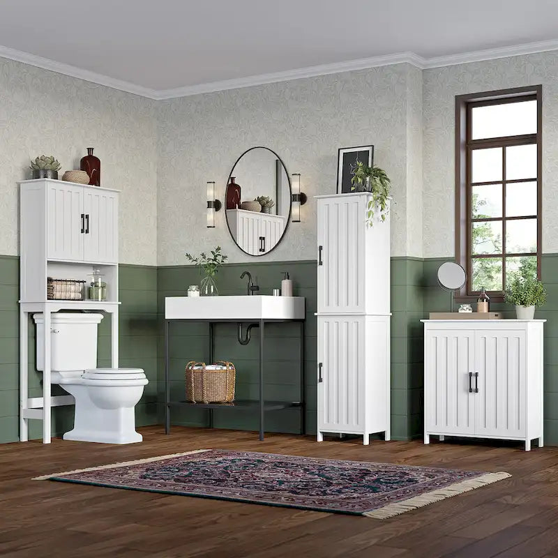 Armoire de rangement haute pour salle de bain RiverRidge Monroe avec portes et étagères réglables - Blanc