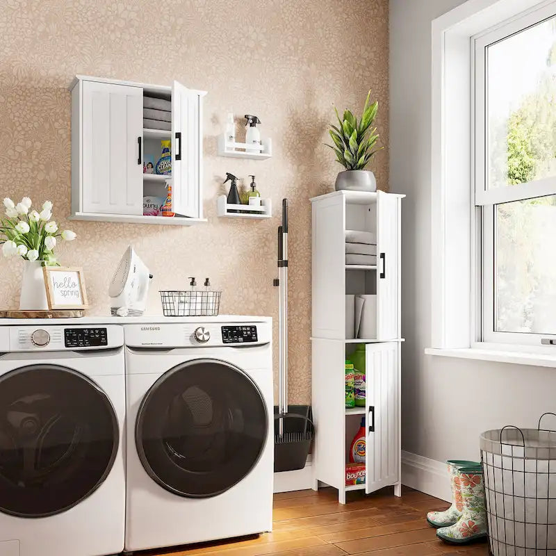 Armoire de rangement haute pour salle de bain RiverRidge Monroe avec portes et étagères réglables - Blanc