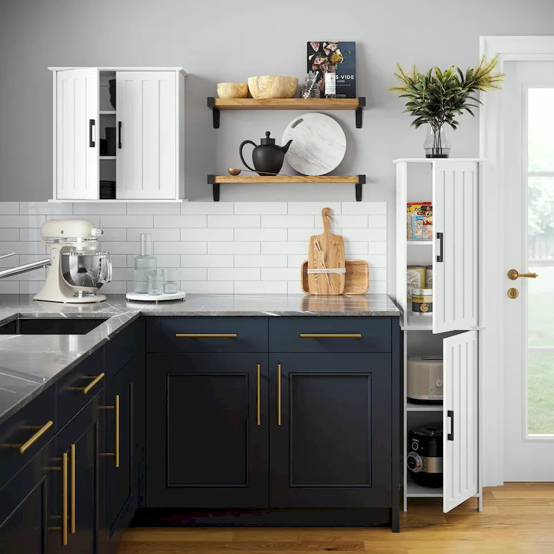 Armoire de rangement haute pour salle de bain RiverRidge Monroe avec portes et étagères réglables - Blanc