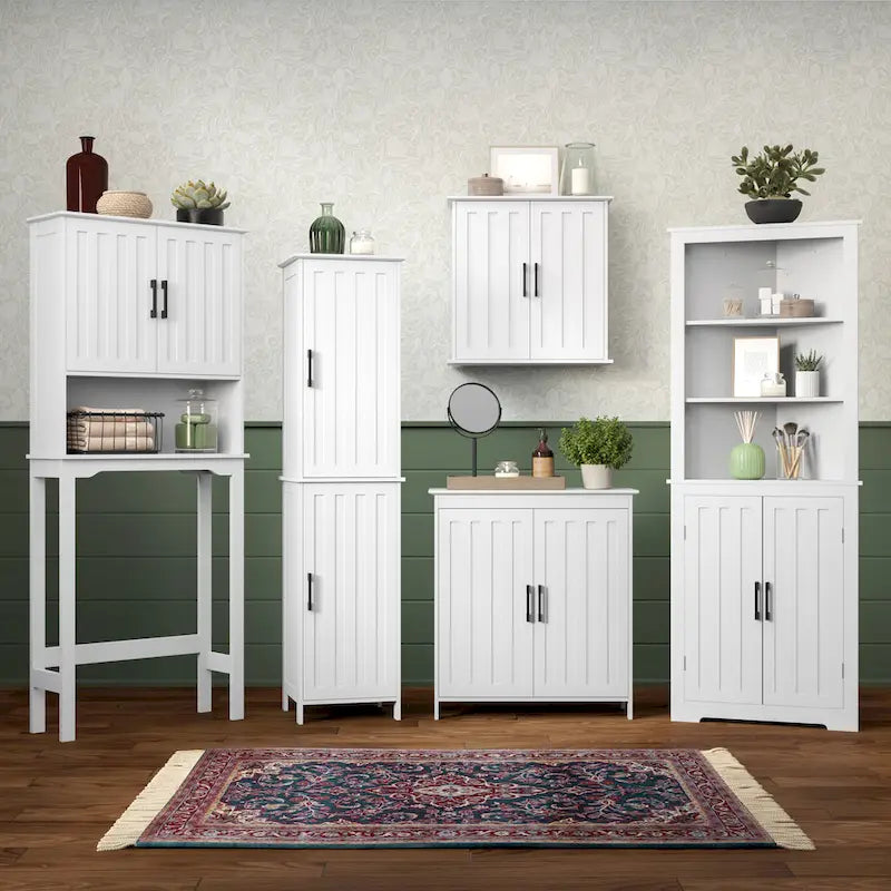 Armoire de rangement haute pour salle de bain RiverRidge Monroe avec portes et étagères réglables - Blanc