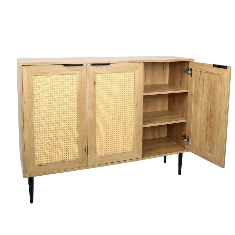 Armoire de rangement en bois 47,24 avec 3 portes en rotin et 3 étagères