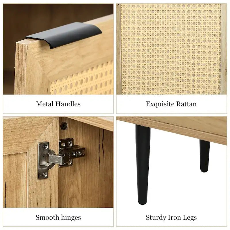 Armoire de rangement en bois 47,24 avec 3 portes en rotin et 3 étagères