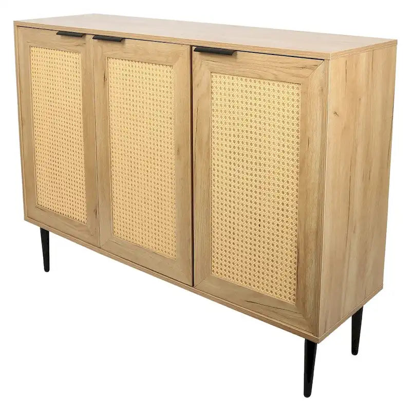 Armoire de rangement en bois 47,24 avec 3 portes en rotin et 3 étagères