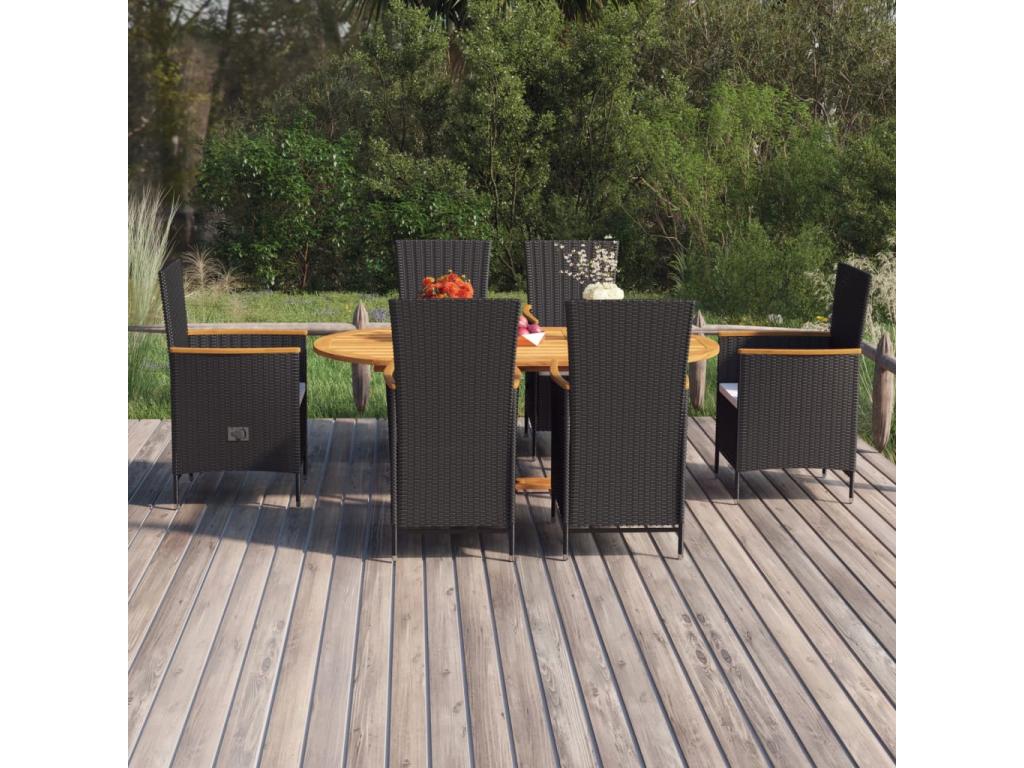 Ensemble à manger de jardin 7 pcs Résine tressée Noir