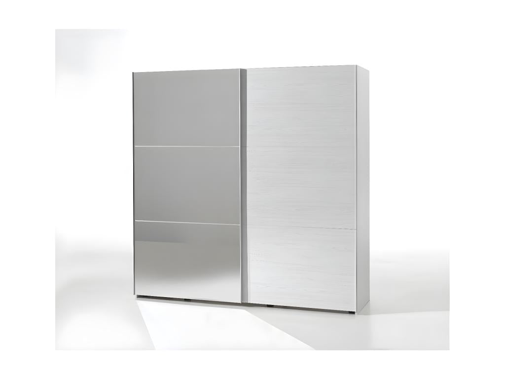 Chambre à coucher adulte collection Vertchez Armoire 250cm Lit 160x200 commode chevets- Couleur blanc effet bois.