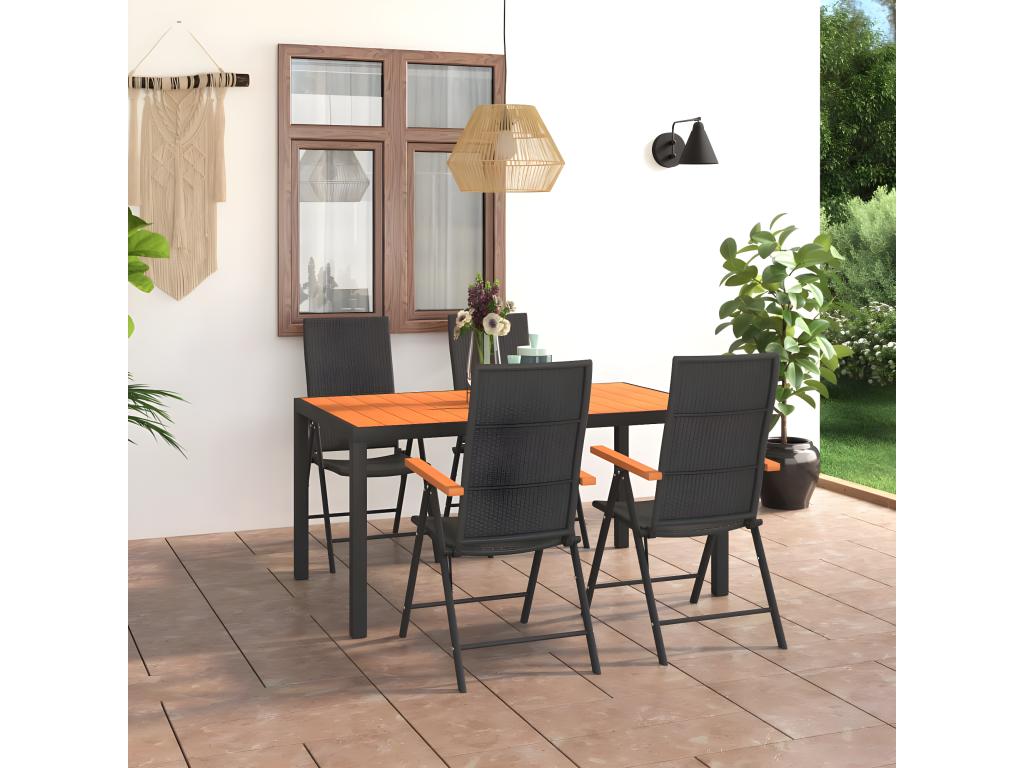 Ensemble à manger de jardin 5 pcs noir et marron