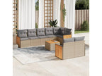 Salon de jardin avec coussins 9 pcs beige résine tressée