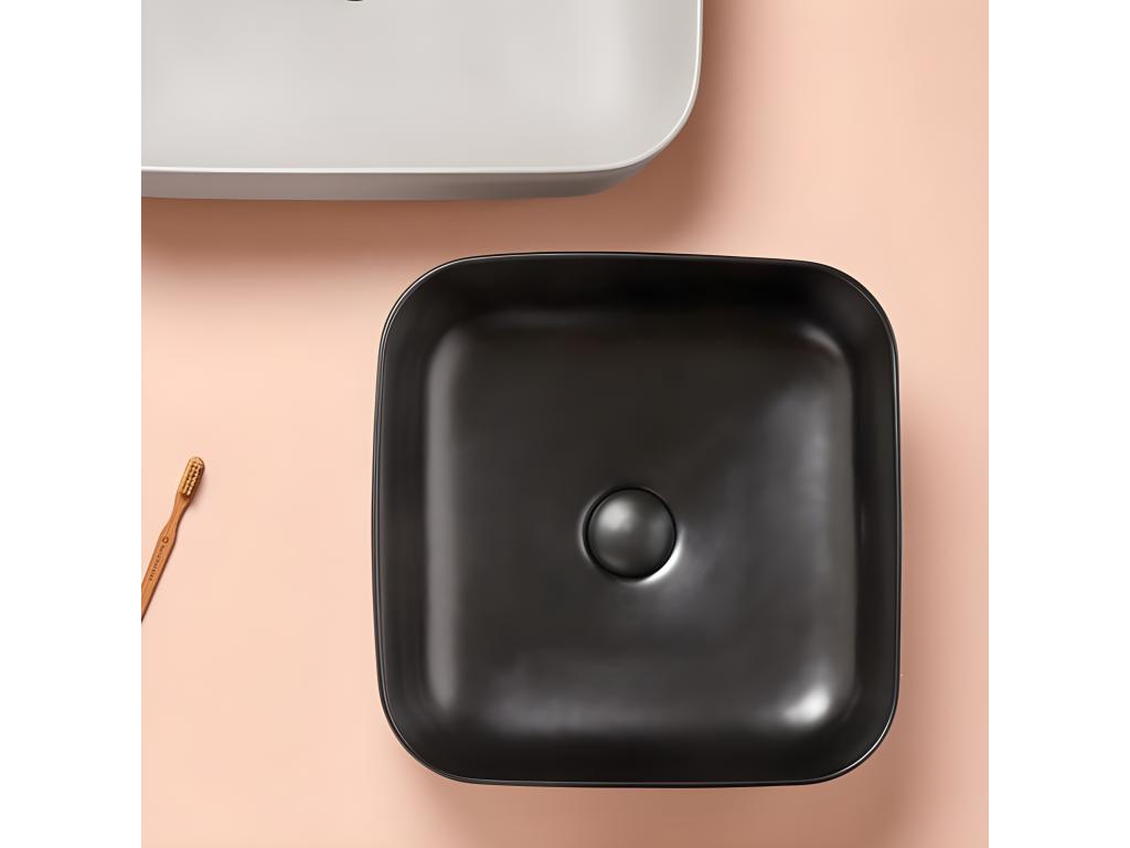 Vasque à poser rectangulaire en céramique Vertchez noir mat 38.5x38.5 cm