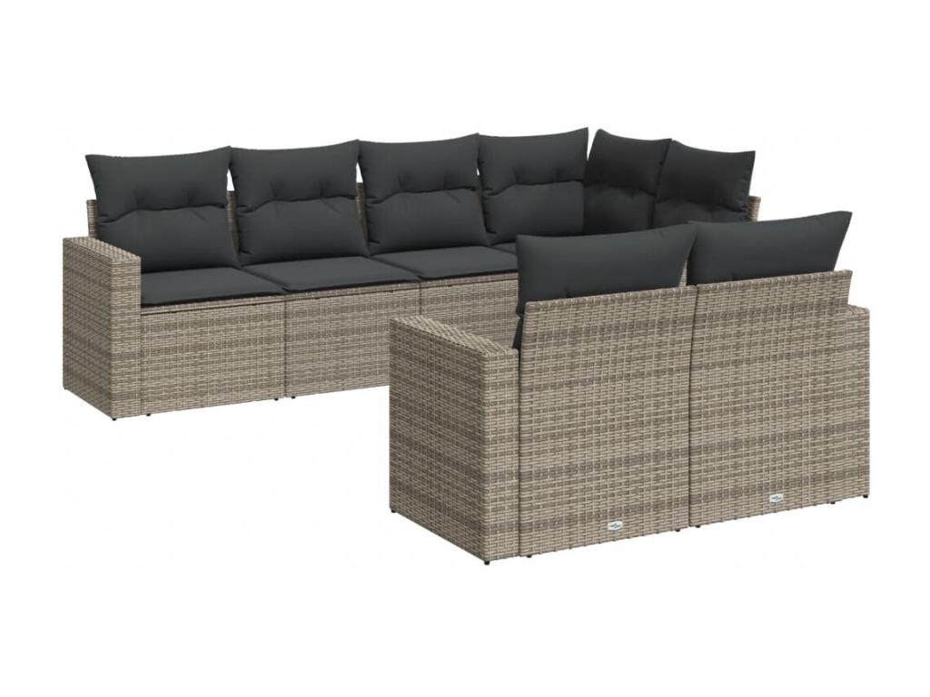 Salon de jardin avec coussins 7 pcs gris résine tressée