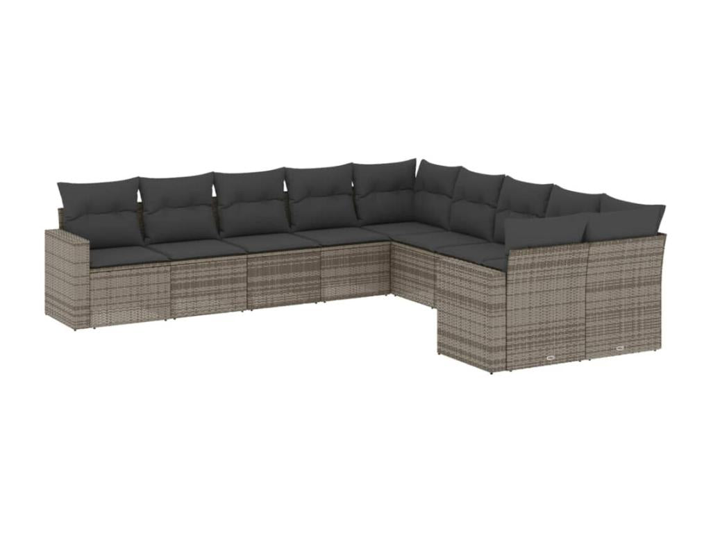 Salon de jardin avec coussins 10 pcs gris résine tressée