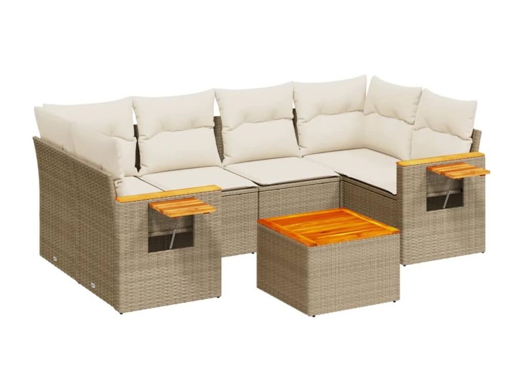 Salon de jardin avec coussins 7 pcs beige résine tressée