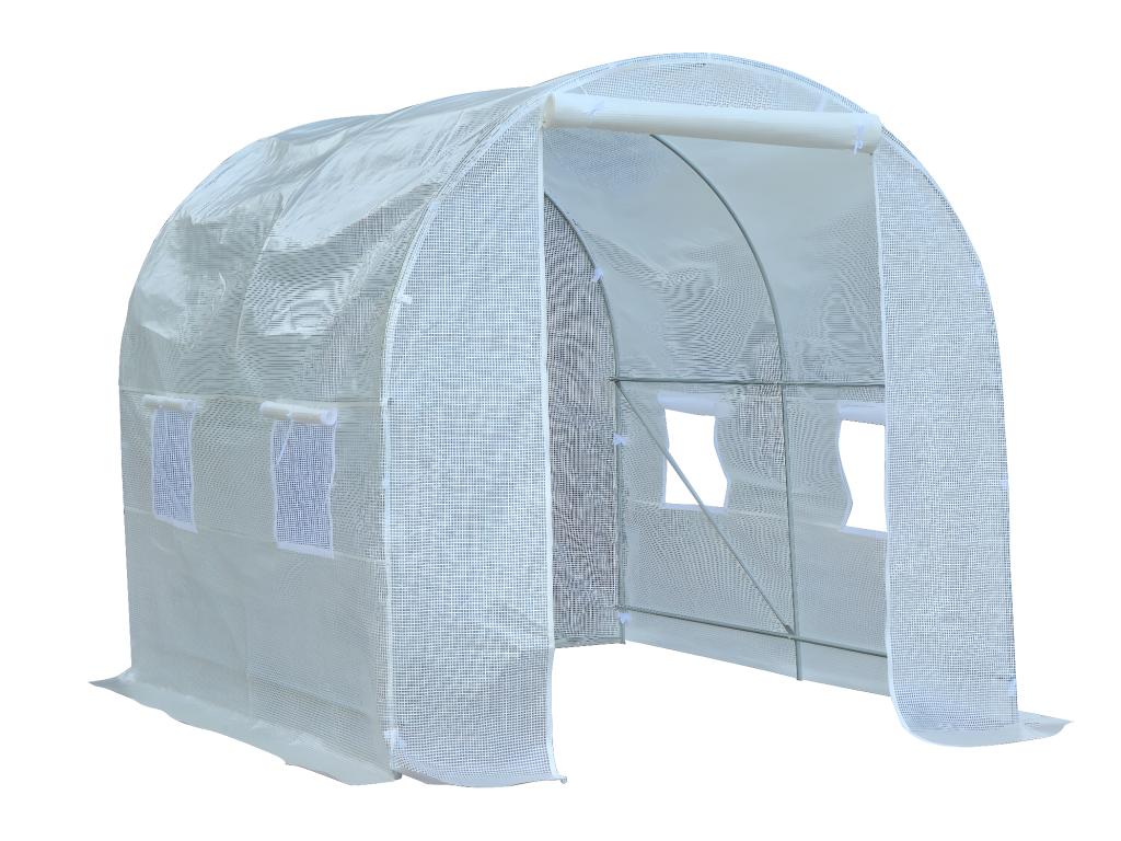 Serre de jardin tunnel surface sol 5 m2 2,5L x 2l x 2H m châssis tubulaire renforcé 18 mm 4 fenêtres blanc