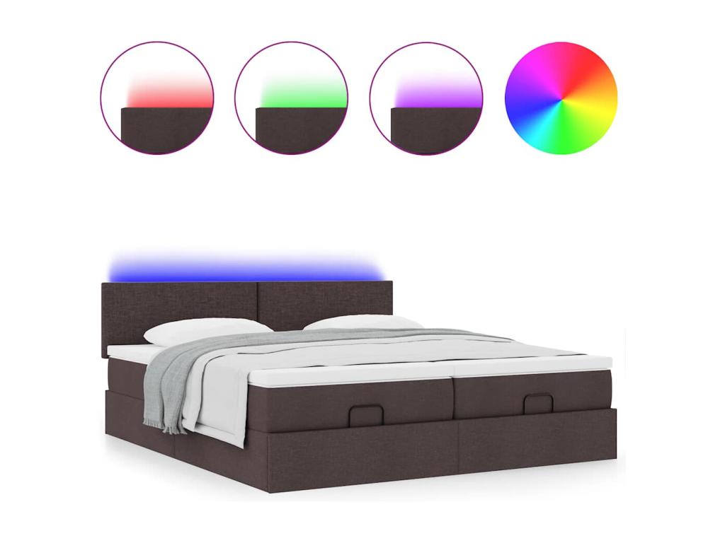 Cadre de lit ottoman avec matelas marron foncé 180x200 cm tissu