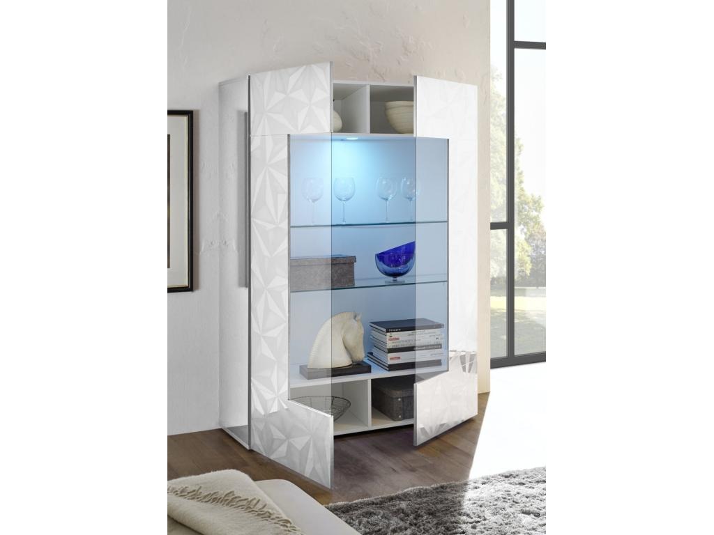 Vitrine à LED 2 portes bois laqué blanc brillant Pagar L 120cm